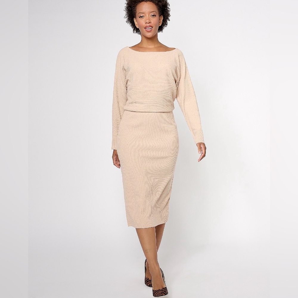 3X or 5X NWT STUDIO PARK CHAMPAGNE WOMENS Dolman Sleeve Sweater Dress - Picture 2 of 6